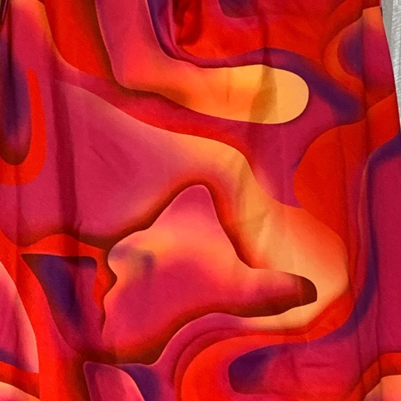 WOMENS - NWOT XS SHEIN ICON Splash Print Tie Back Bodycon Dress pink red orange - Picture 6 of 10